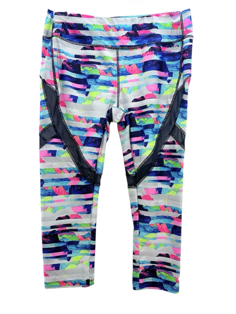Avia Neon Striped Athletic Gym Activewear Pants Mid Calf Length Size Medium